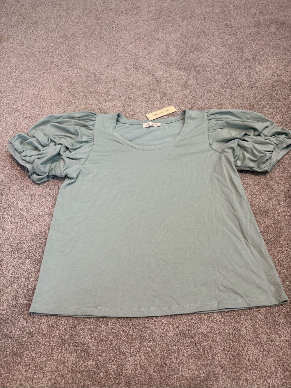 Puff-Sleeve Crewneck Top in Sage - Doe and Rae